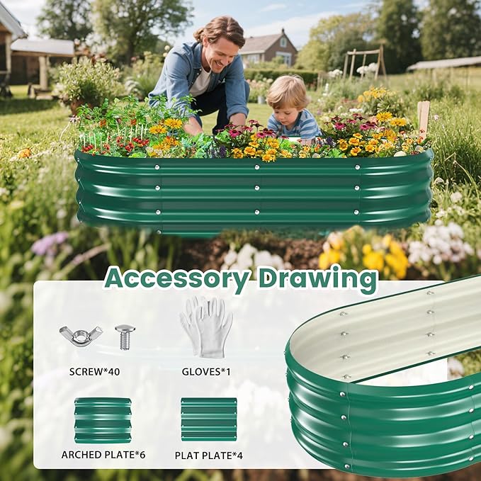Galvanized Raised Garden Beds for Gardening - 60 x 32 x 12 inch Oval Metal Planter Boxes Above Ground Outdoor for Vegetables,Flowers,Herbs, Garden Container Green (1, 5X2.7X1FT)