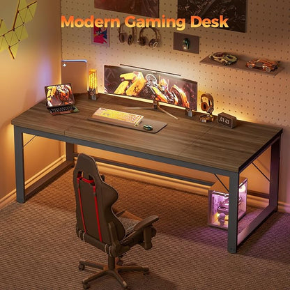 Mericonia 63 Inch Computer Desk, 1" Thick Large Office Table, Walnut | Modern Simple Style, Heavy Duty Industrial Frame, Large Study & Writing Table for Home Bedroom Work