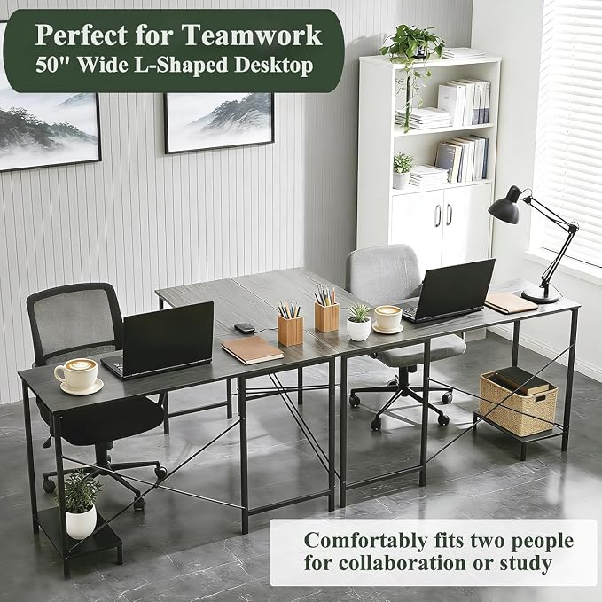 L Shaped Desk, 50 Inch Reversible Computer Desk Corner Gaming Table with CPU Stand, Sturdy Metal Frame PC Workstation for Home Office | Storage Bag, Grey Corner Gaming Desk, Sturdy Metal Frame, PC Workstation for Home Office