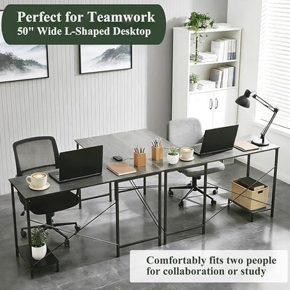L Shaped Desk, 50 Inch Reversible Computer Desk Corner Gaming Table with CPU Stand, Sturdy Metal Frame PC Workstation for Home Office | Storage Bag, Grey Corner Gaming Desk, Sturdy Metal Frame, PC Workstation for Home Office