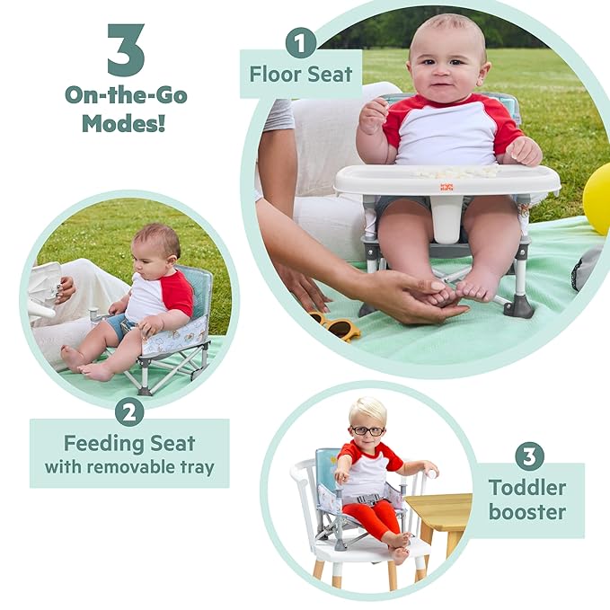 Bright Starts Disney Winnie The Pooh Pop 'N Sit Portable Booster, Indoor/Outdoor Use, Floor Seat with Feeding Tray, 6 Mos - 3 Yrs
