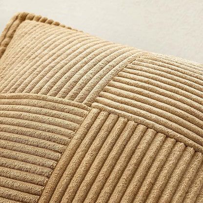 MIULEE Decorative Throw Pillow Covers for Couch Bed Livingroom 16x16 Inch Set of 2 Brown Boho Accent Throw Pllows Broadside Striped Patchwork Soft Corduroy Pillowcases