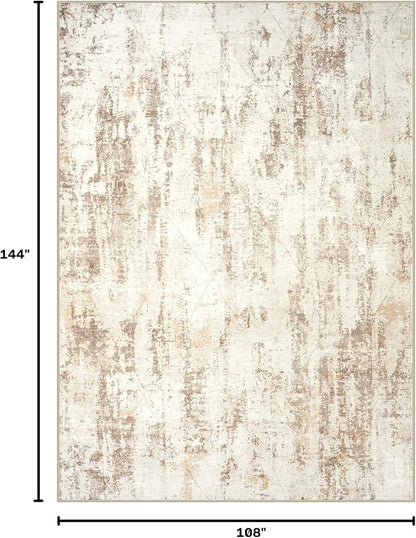 9x12 Area Rugs Washable Rug: Modern Abstract Living Room Rug Soft Anti-Skid Thin Carpet Indoor Floor Non-Shedding Carpets for Bedroom Dining Room Farmhouse Nursery Home Office Beige Grey