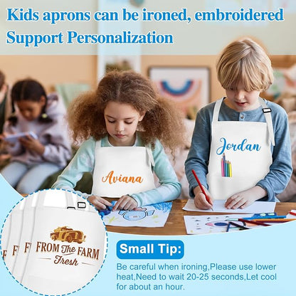 6 Pack Kids Apron bulk with 2 Pockets Adjustable Chef Art Apron Kids Painting Aprons for Cooking Baking Painting Crafting Grilling Activity（White）