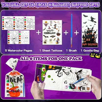 Halloween Party Favors for Kids, 120Pcs Water Coloring Books & 320Pcs Temporary Tattoos Bulk for Goodie Bags Stuffers Classroom Prizes Halloween Trick or Treat Crafts for Kids Party Supplies