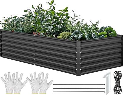 YITAHOME 96x48x24 in Galvanized Raised Garden Bed Kit, Large Metal Planter Box with Gloves, Safety Rubber & Support Rod, Outdoor Flower Bed for Plants Vegetables, Black
