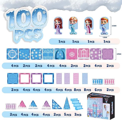 GobiDex 100PCS Magnetic Tiles Princess Castle with 4 Dolls & Stairs, Princess Magnetic Building Blocks for Kids Ages 3-5 4-8, Magnets Sensory Toddler Toys Birthday Gifts for 3+ Year Old Girls Boys