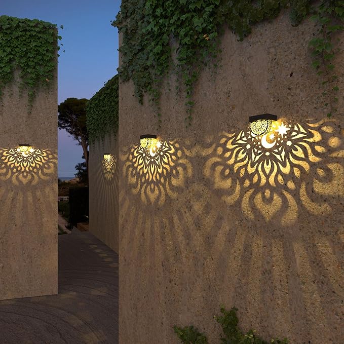 Solar Fence Lights 6 Pack Solar Deck Lights Waterproof LED Powered Step Wall Lanterns Outdoor Decorations Warm Yellow Decorative Lighting for Garden Backyard (Black)