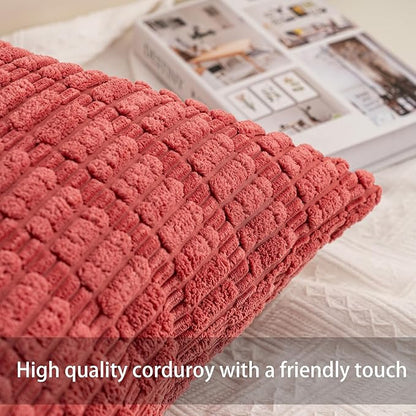 Aegero Pack of 2 Corduroy Decorative Throw Pillow Covers 24x24 Inch Soft Striped Pillow Covers Modern Farmhouse Home Decor for Sofa Living Room Couch Bed（Cranberry Red）