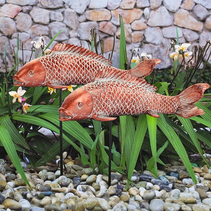 Garden Statues Koi Fish Decor Outdoor Garden Fish Statues, Set of 2 Antique Copper Koi Art Sculptures for Patio, Backyard, Pond and Home Decor, Best Gardening Gifts for Women Mom