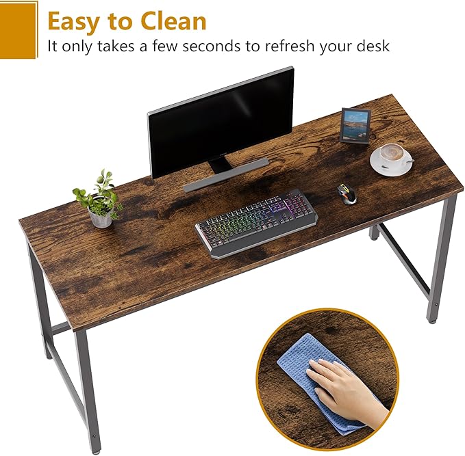 Shintenchi 55 inch Computer Desk, Study Workstation Modern Simple Design for Home Office, Student Writing Desk, Office Working Desk, Vintage Brown