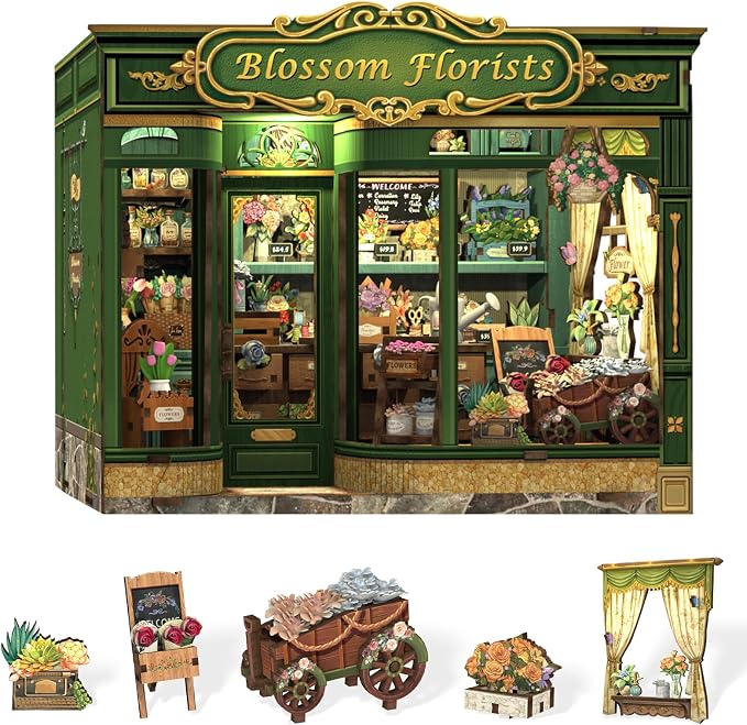 CUTEBEE Book Nook Kit - DIY Miniature House Dollhouse Kit for Adults and Teens, Booknook Tiny House Bookshelf Decor 3D Wooden Puzzle, Gifts for Family, Friends (Blossom Florists)