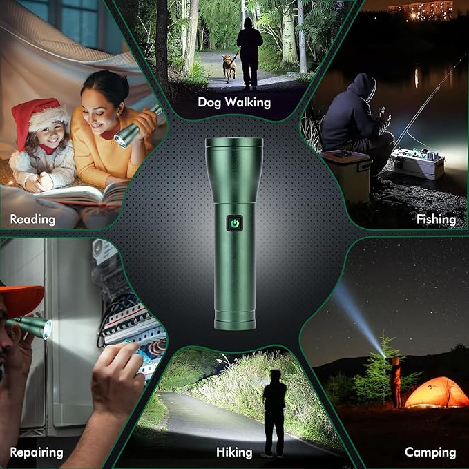 Rechargeable Flashlights 990,000L High Lumens 2 Packs, 140° Wider Beam Super Bright LED Handheld Tactical Metal Flash Lights with 3 Modes, USB C, Zoomable Beam, IP76 Waterproof for Emergency