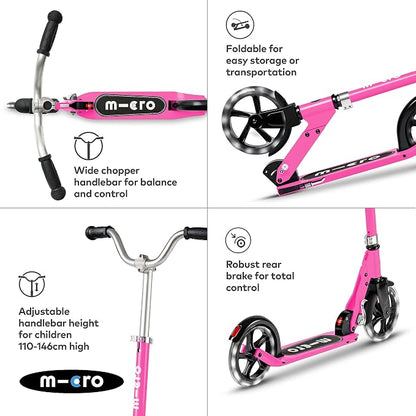 Micro Kickboard | Cruiser LED Kids Scooter for Ages 6–12 | 2 Wheel | Foldable with Kickstand | Adjustable Handlebar | Motion-Activated PU LED Wheels | Swiss Design