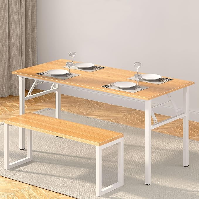 Need Office Computer Desk 60 Inch Sturdy Folding Laptop Table Teak | White Frame Writing Gaming Work Table/Foldable Home Office Desk/Sewing Table, No Assembly Required