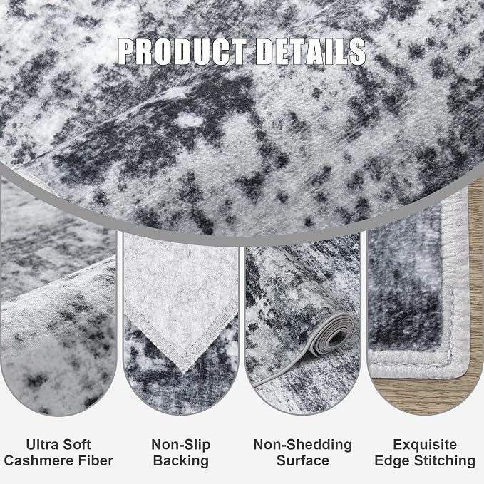 2'x6' Runner Rug Washable Rug: Modern Abstract Soft Thin Runner Rug Dark Black