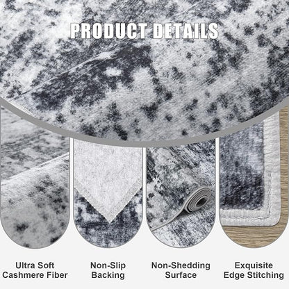 2'x6' Runner Rug Washable Rug: Modern Abstract Soft Thin Runner Rug Dark Black
