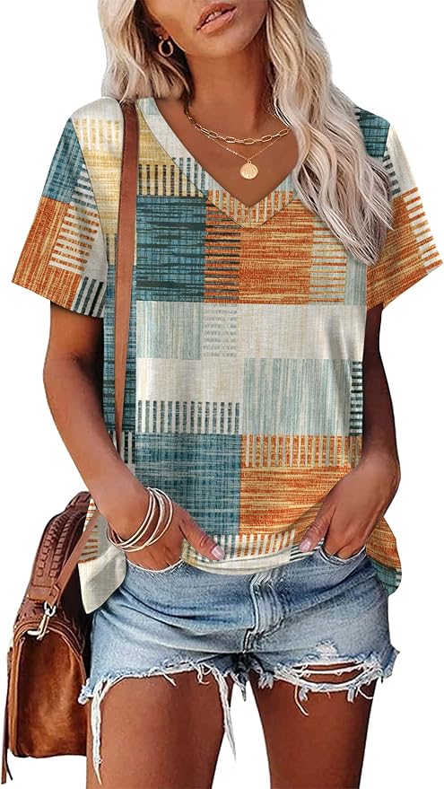 Alaroo Womens Summer Tops 2026 V Neck Short Sleeve Shirts Trendy Dressy Casual Vacation Outfits Printed
