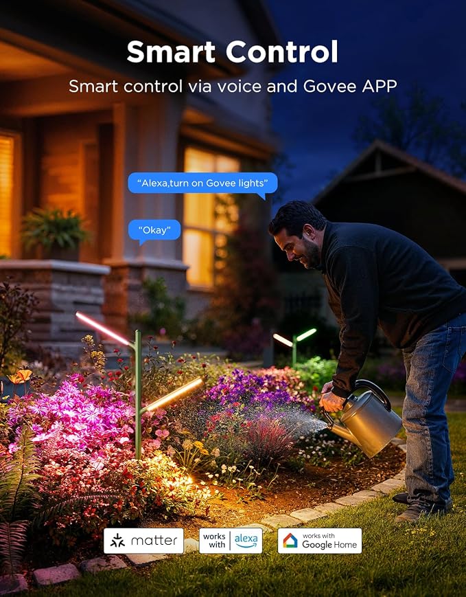 Govee Outdoor Garden Lights, 2 Pack, RGBWWIC, IP66 Waterproof | 16 Million Colors, 64 Scenes for Outdoor Decor, Patio, Landscape Lighting, Compatible with Alexa, Google Assistant, Matter