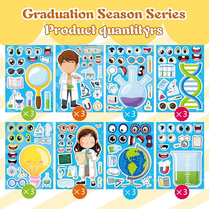 24 Sheets Science Stickers, Make-a-face Sticker for Kids Make Your Own Science Stickers, Laboratory Sticker Decals, Chemistry, Biology, Physics, Classroom Decor for School Teacher