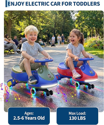Garvee 12V Electric Wiggle Car for Kids, 2 in 1 Swing Car with Pedal, Anti-Rollover, Max Load 130Lbs,Flashing Wheels, Music,Rechargeable Battery Ride on Toy Indoor Outdoor for Toddlers, Blue