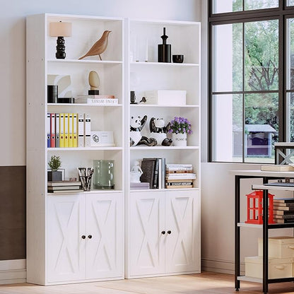 IRONCK Industrial Bookshelves and Bookcases with Doors Floor Standing 6 Shelf Display Storage Shelves 70 in Tall Bookcase for Home Office, Living Room