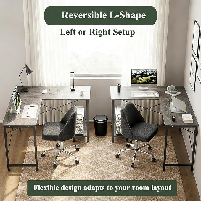 L Shaped Desk, 50 Inch Reversible Computer Desk Corner Gaming Table with CPU Stand, Sturdy Metal Frame PC Workstation for Home Office | Storage Bag, Grey Corner Gaming Desk, Sturdy Metal Frame, PC Workstation for Home Office