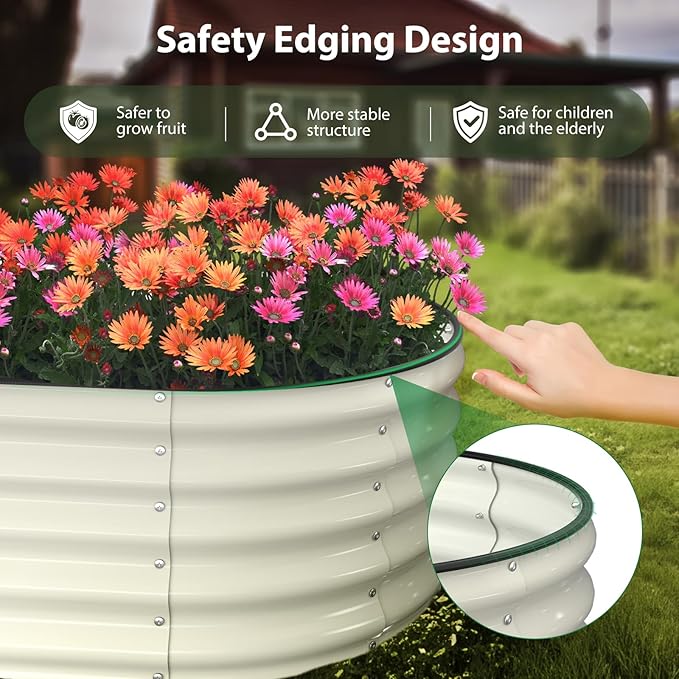 Raised Garden Bed Kit, 6x3x1.5 ft Galvanized Planter Box Outdoor with Safety Edging, Large Metal Raised Beds for Gardening Vegetables Flower Herb (Pearl White)