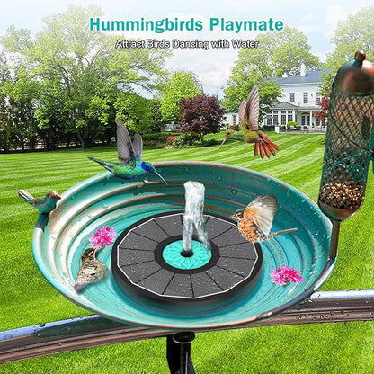 Solar Fountain Cyan Flower, Upgrade 3.5W Solar Bird Bath Fountains, Solar Powered Water Fountain with 7 Nozzles, 4 Fixed Pipes for Hummingbirds, Bird Bath, Garden, Pool, and Pond