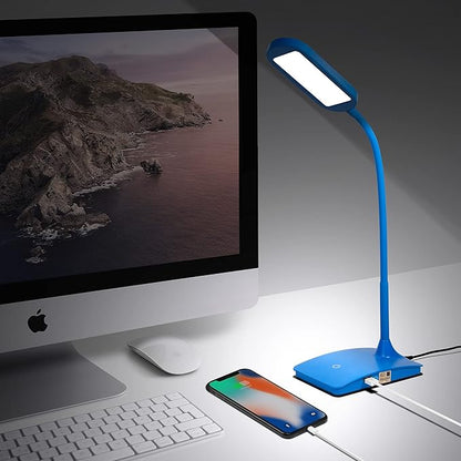 Blue Desk Lamps for Home Office - Super Bright Small Desk Lamp with USB Charging Port, a Perfect LED Desk Light as Study Lamp, Bedside Reading Lights