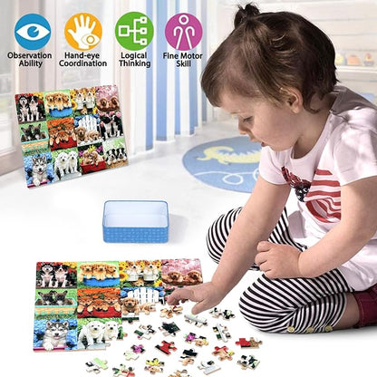 LELEMON Puzzles for Kids Ages 4-6,Cute Dogs 100 Piece Puzzles for Kids Ages 6-8 in a Metal Box,Educational Jigsaw Puzzles,Childrens 100 Piece Puzzle Games Puzzle Toys for Girls and Boys