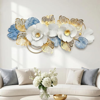 Axioglo 51" Large Wall Decor,3D Floral Metal Wall Art for Living Room | 51" x 22" metal wall decor with layered metal texture, mounting hardware, two-way display