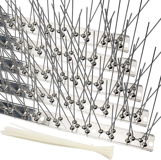 Bird Spikes Cover 11Feet Stainless Steel Pigeons Spikes Small Bird Spikes for Roof Fence Window Mailbox(10pcs)