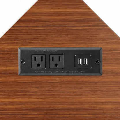 VECELO Corner Desk, Triangle Computer Desk for Small Space with Charging Station and Keyboard Tray, Corner Makeup Table with Storage Shelves for Home Office Bedroom, 41x30, Teak Brown