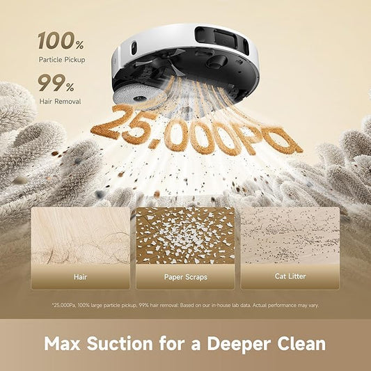 dreame D30 Ultra CE Robot Vacuum and Mop, 25,000Pa Powerful Suction | 0.41in Mop Lifting, Multifunctional Base Station, Auto Dust Emptying & Mop Self-Cleaning, Smart Obstacle Avoidance, White