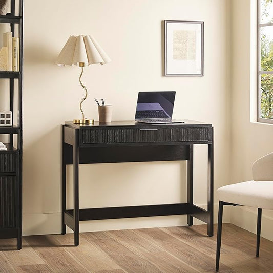 Walker Edison Office Writing and Computer Desk Spacious Desktop, Complementary in Living Spaces, 38 Inch, Reeded Black