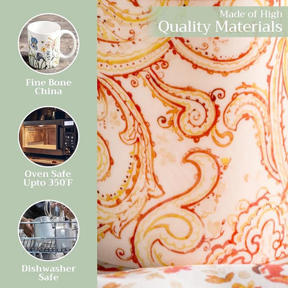 Maison d' Hermine Coffee Mug with Handles Tea Cups (15 Ounce, Pack of 1) | Fine Bone China Coffee Mugs for Hot Beverages Cappuccino Latte Home Hotel Spring Summer -Palatial Paisley - Paisley Autumn