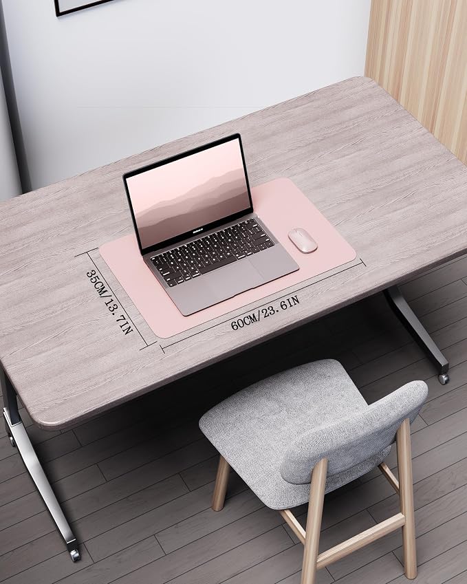 YSAGi Double-Sided Desk Pad, Leather Desk Mat, Eco Cork Desk Pad Protector, Large Mouse Pad for Desk, Waterproof Desk Blotter Pad, Desk Writing Pad for Office Work/Home(23.6"x13.7",Pink+Cork)