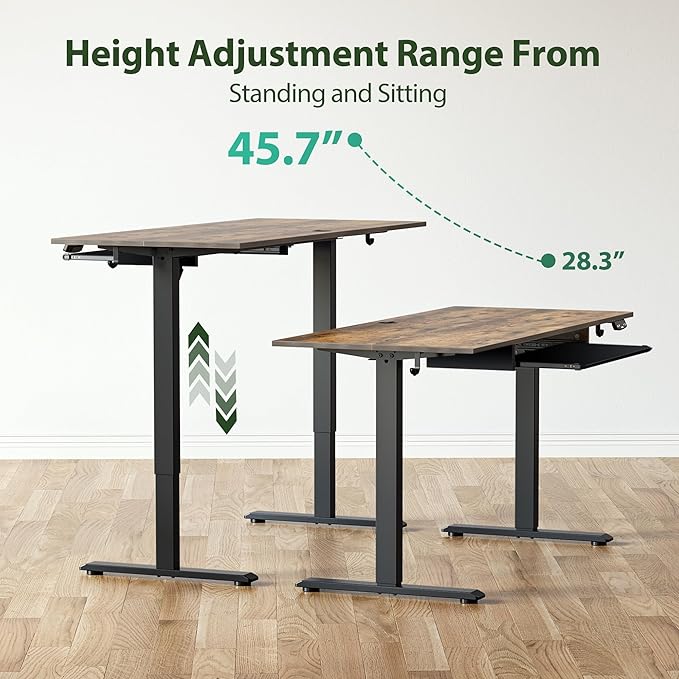 Height Adjustable Desk with Keyboard Tray, 55 x 24 Inches Electric Standing Desk, Stand up Computer Table with Memory Preset, Rustic Brown, Splice Board
