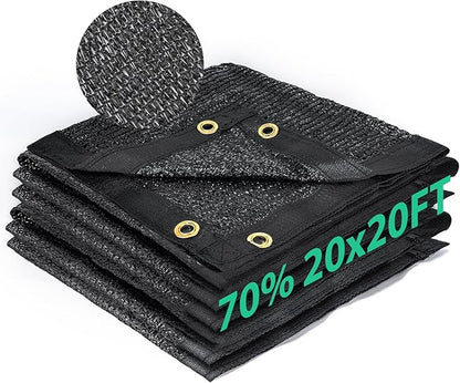 Kesfitt 70% Shade Cloth 20x20 ft, Breathable HDPE Mesh Sun Shade Tarp for Garden & Greenhouse, UV Resistant Outdoor Shade Fabric with Copper Grommets for Plants, Patio, Yard
