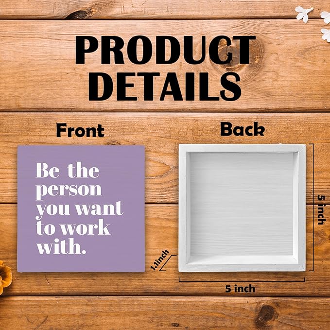 Be The Person You Want to Work With Inspirational Black Wood Box Sign Desk Decor, Teamwork Motivationa Purple Wooden Block Sign Decorations for Home Office Workplace Wall Tabletop Shelf Decor