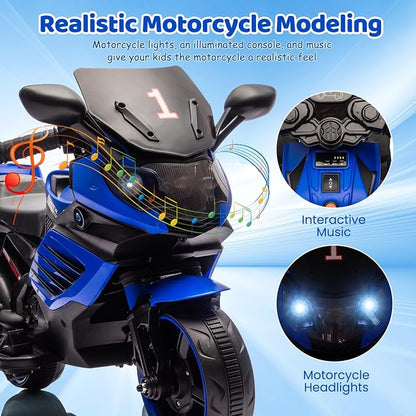 GarveeLife 6V Kids Motorcycle, Electric Ride On Car Toy with Training Wheels, Working Headlight, Horn & Music, Battery Powered Ride On Motorcycle Toy for Toddler Kids Boys Girls Ages 3-5, Blue