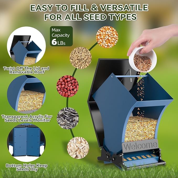 Wildpark Squirrel Proof Bird Feeders for Outdoors, 5LB Metal Hanging Feeders, Large Wild Feeders for Cardinals, Chickadees, Durable Backyard Feeders -One in Blue