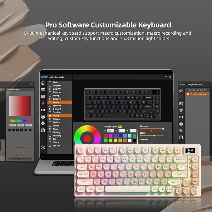 Womier SK80 75% Foundation Mechanical Keyboard with Multimedia Display | Pink Gaming Creamy Keyboards, Jelly Keycaps Hot Swap RGB Wired Key board Pre-lubed POM Switch for Mac/Win, Pink