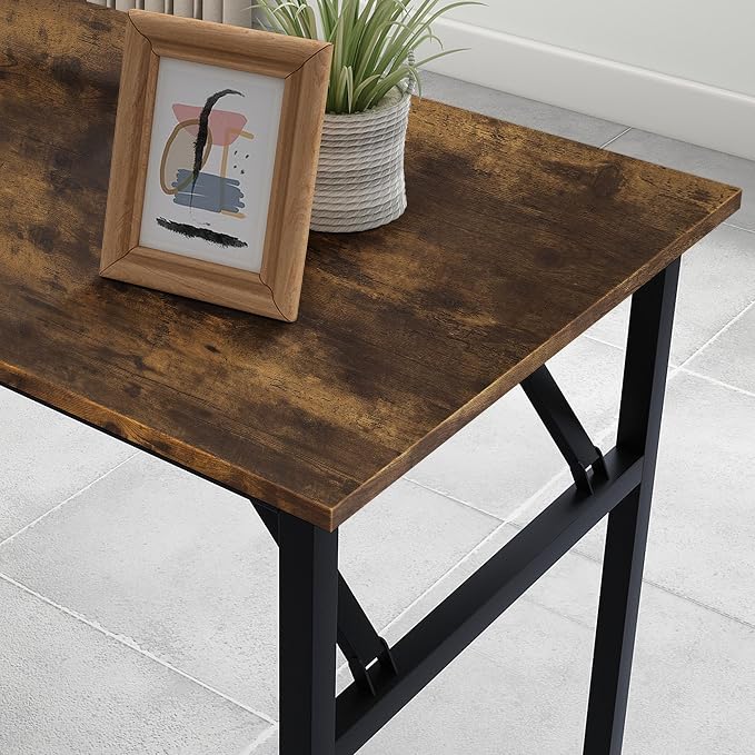 Need Office Computer Desk 47.2x23.6 in Sturdy Folding Laptop Table Retro | Black Frame Writing Gaming Work Table/Foldable Home Office Desk/Sewing Table, No Assembly Required
