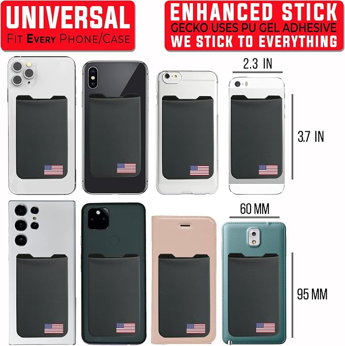 Phone Wallet - Adhesive Card Holder - Cell Phone Pouch - Stick on Lycra Pocket by Gecko - Carry Credit Cards and Cash