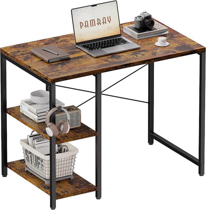 Pamray 32 Inch Small Computer Desk with Shelves for Bedroom Small Spaces | For Home Office, Dorm and Apartment, for Study and Writing, Headphone Hook, Space-Saving, Compact, Easy Setup