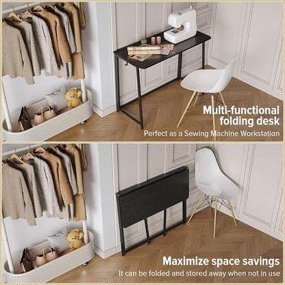 WOHOMO Folding Desk, 39.4" Foldable Computer Table for Small Spaces, Black | Easy Assembly and Fold, Sturdy Home office desks for Study Bedroom Dorm Space Saving Writing Work Apartment