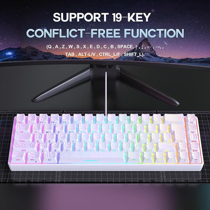 Snpurdiri 65% Wired Gaming Keyboard, 68 Keys RGB (Contour-line, White) | Backlit Ultra-Compact Small Gaming Keyboard, for PC/Mac Gamer, Typist, Travel, Easy to Carry on Business Trip