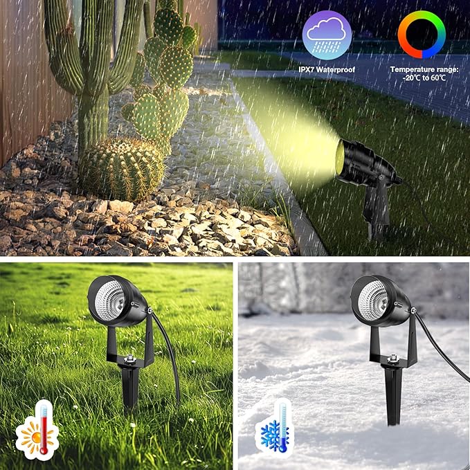 1500LM LED High Brightness Outdoor Landscape Lighting 15W RGBCW Color Changing Landscape Lights Remote Control Spot-Lights with Plug in IP66 Waterproof Flood Light for Garden - 2 Pack
